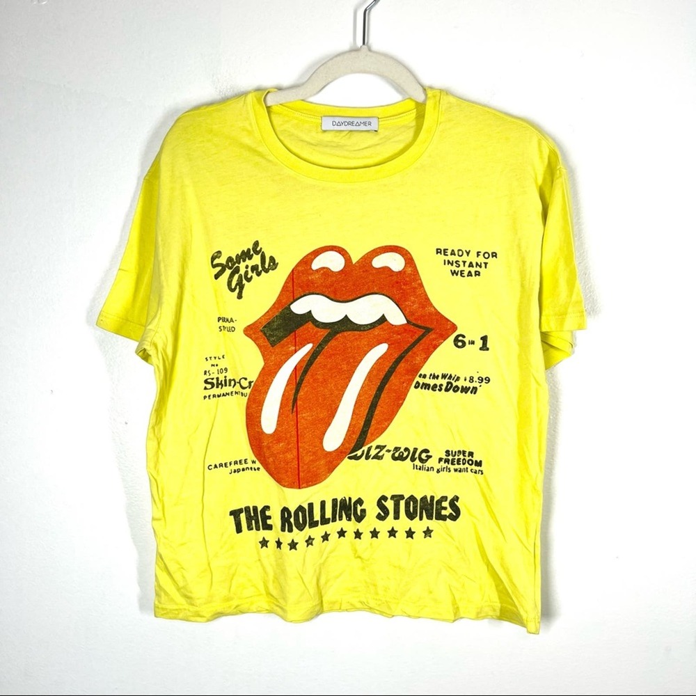 DAYDREAMER NWOT Rolling Stones 1978 Boyfriend Band Tee Neon Yellow Oversized - Picture 2 of 10